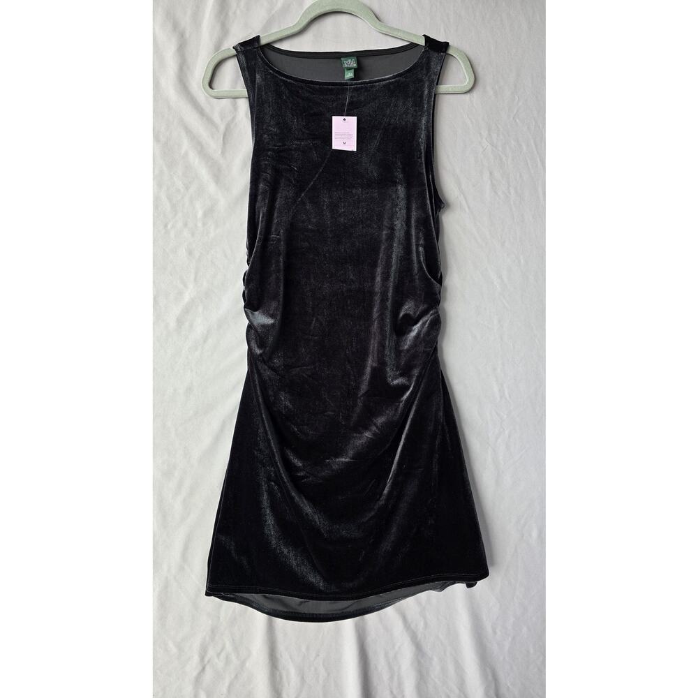 Wild Fable Dress Womens Medium Black Velvet Scoop Neck Bodycon Mini Ruched Party